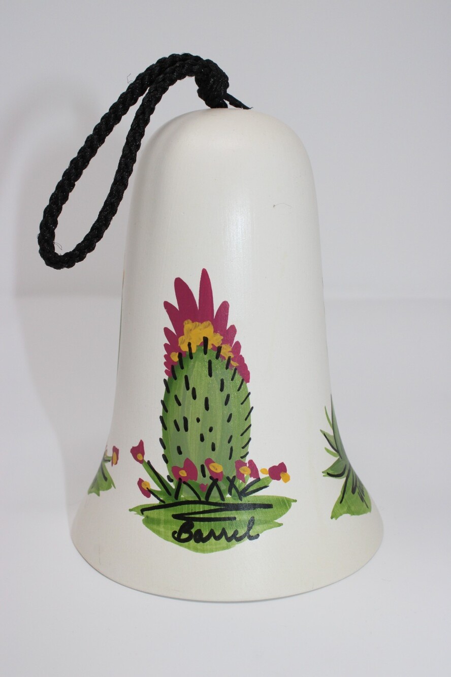 Vintage Southwestern Ceramic Cactus Bell Hand Painted Saguaro Desert Decor